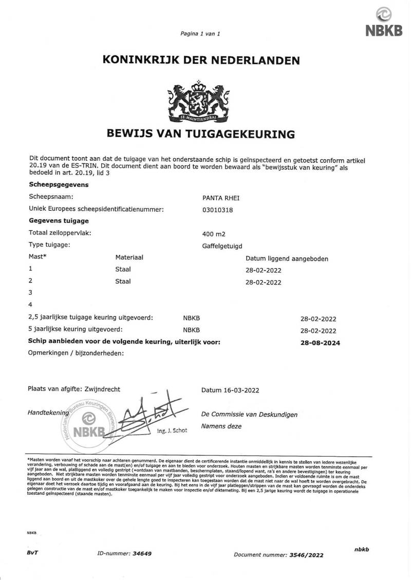 Panta Rhei - Zertifikat Mast und Takelage