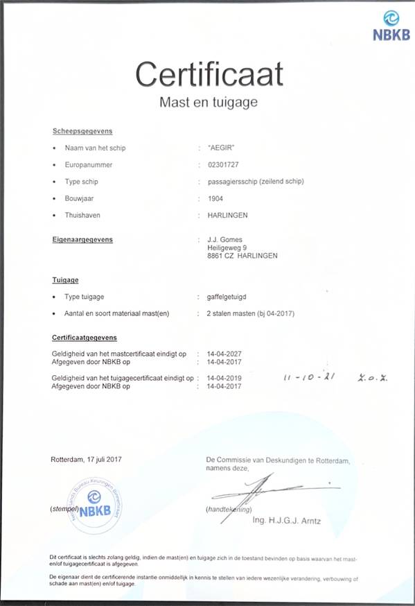 Aegir - Zertifikat Mast und Takelage