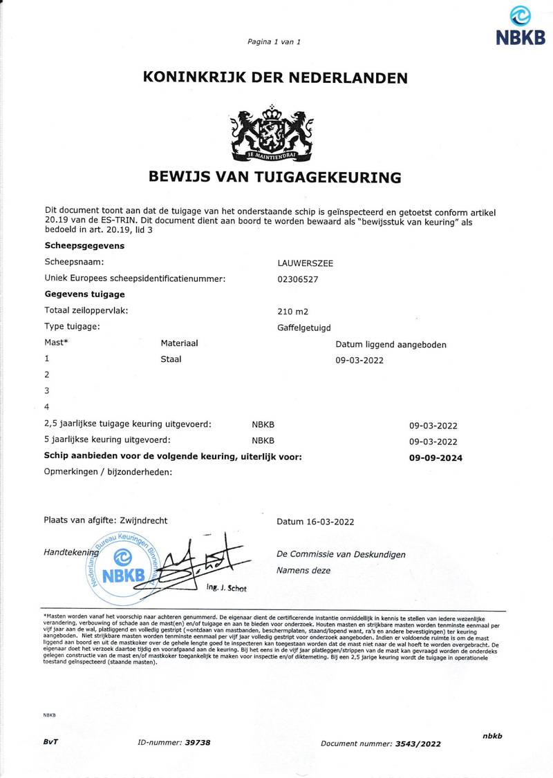 Lauwerszee - Zertifikat Mast und Takelage