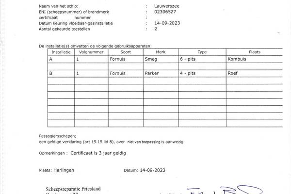 Lauwerszee - Zertifikat Gasinstallation