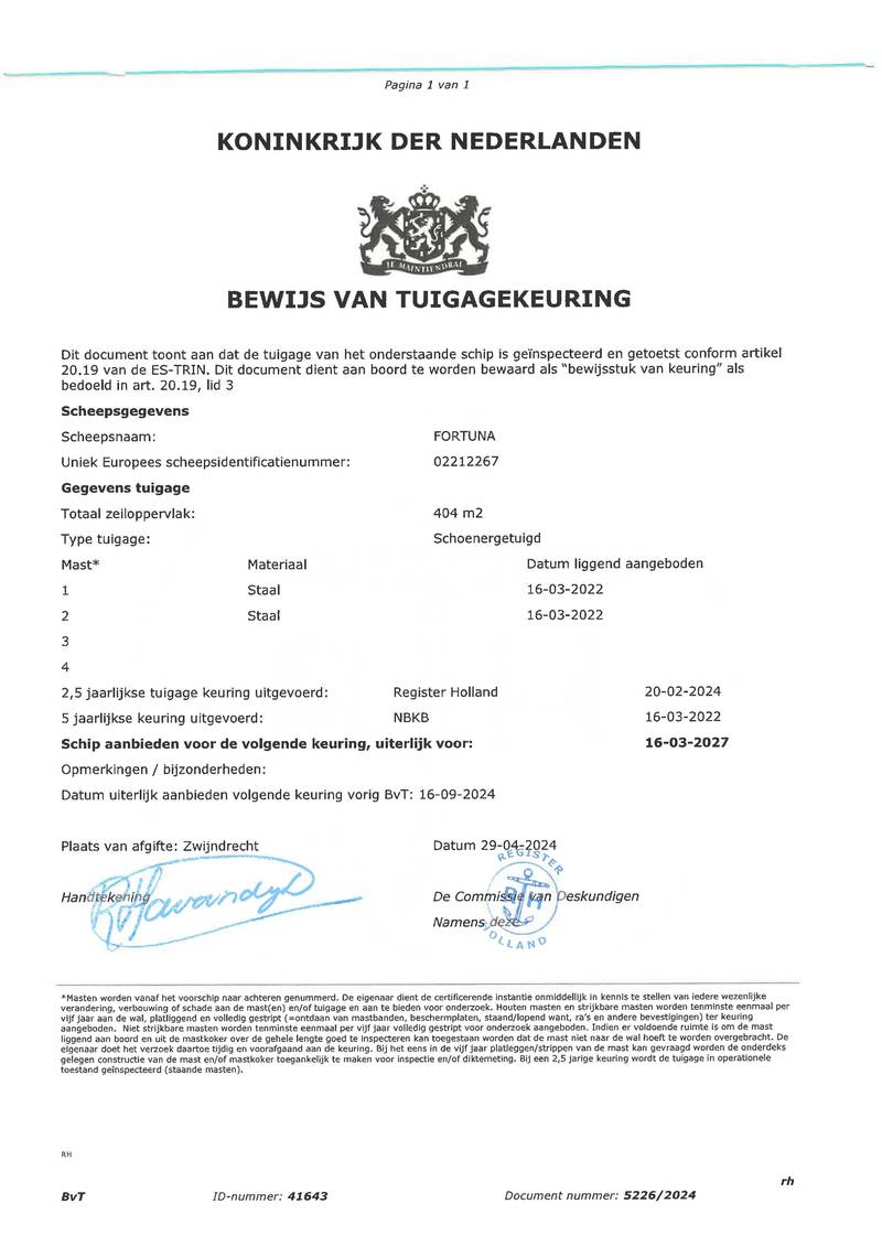 Fortuna - Zertifikat Mast und Takelage