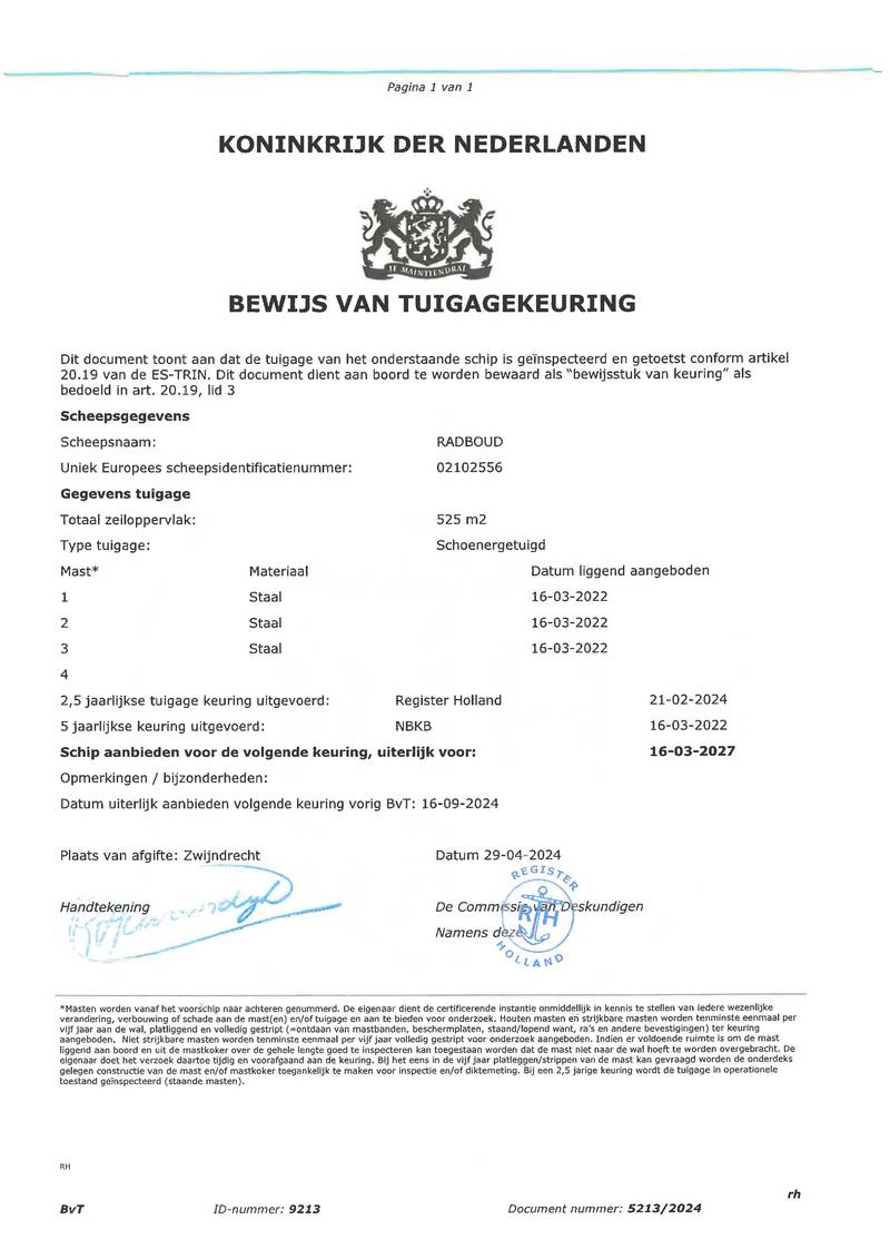 Radboud - Zertifikat Mast und Takelage