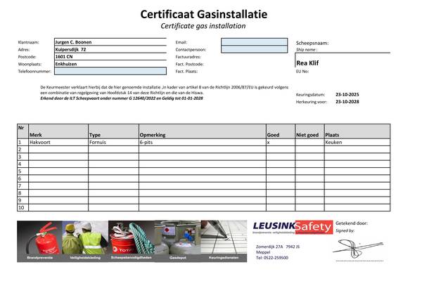 Rea-Kliff - Zertifikat Gasinstallation