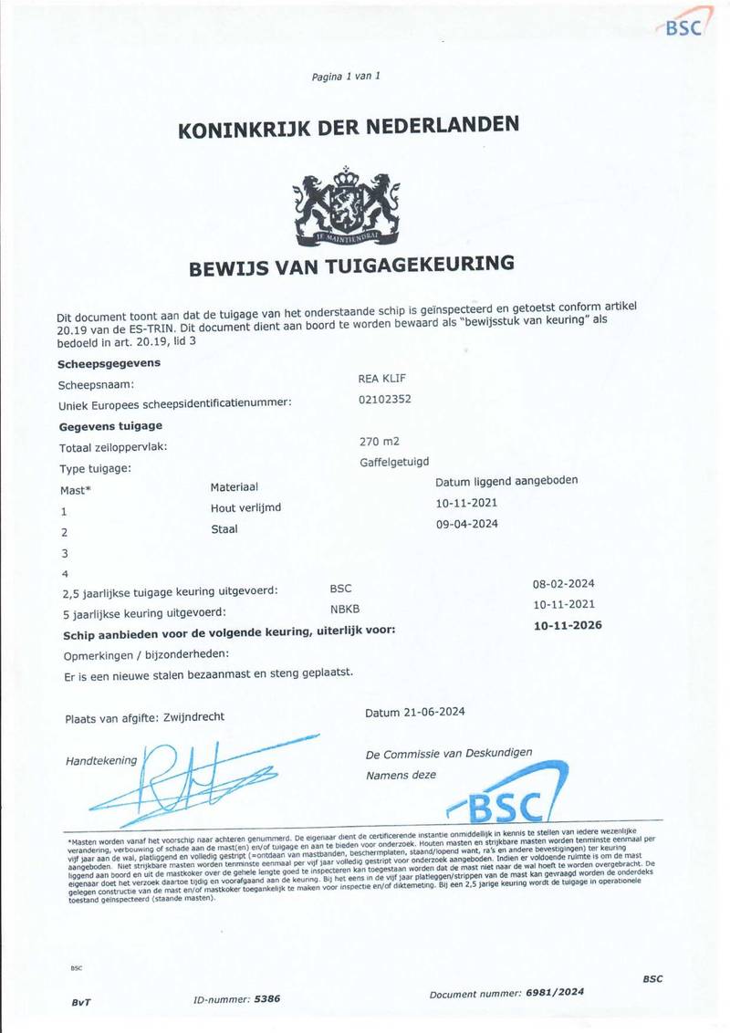 Rea-Kliff - Zertifikat Mast und Takelage