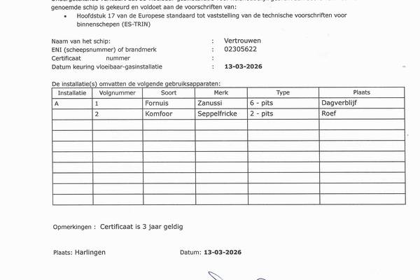 Vertrouwen Harlingen  - Zertifikat Gasinstallation